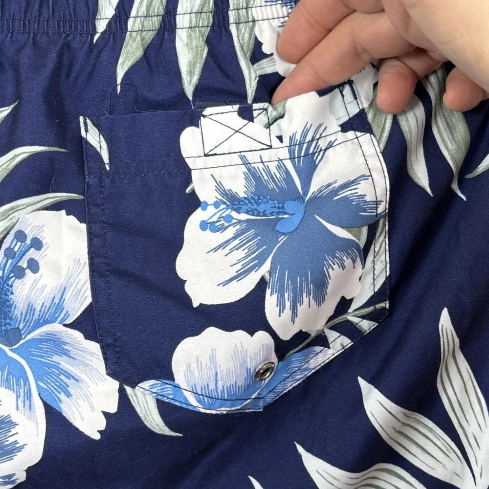 Lands End‎ Men XL 40-42 Swim Trunk Board Shorts Lined Blue Floral Beach Vacation